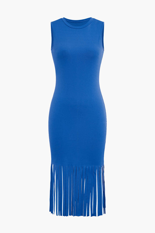 Fringe Hem Sleeveless Midi Dress