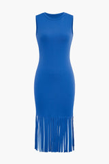 Fringe Hem Sleeveless Midi Dress