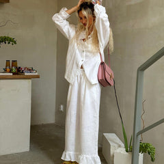 Cotton Bell Sleeve Shirt and Trousers Two-Piece Set