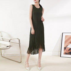 Sleeveless Pleated Dress Tassel Dress