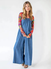 2024New Women's Loose Casual Denim Suspender Pants