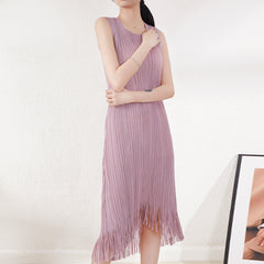 Sleeveless Pleated Dress Tassel Dress