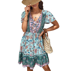 vCollar Bohemian Ethnic Style Dress