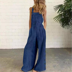 Sleeveless Side Pocket Casual Wide Leg Side Buckle Jumpsuit