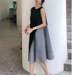 Sanzhai Color Contrast Patchwork Dress