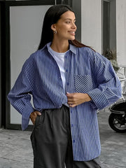 Blue Long Sleeved Striped Shirt Jacket