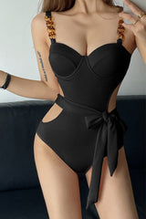 Textured Cut-Out Knot One-Piece Swimsuit