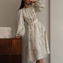 Puff Sleeve Printed Long Dress Loose Dress