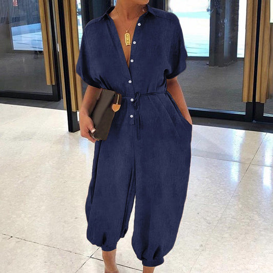 Short Sleeve Denim Jumpsuit