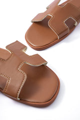 Faux Leather Flat Sandals