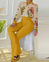 Spring casual shirt and trousers suit-with belt