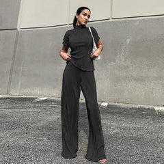 LeisureTT-shirt and High Waist Pleated Pants Suit