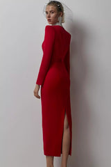 Alaina Red Long Sleeve Midi Work Dress