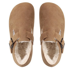 Women's Suede Leather Wool Lined Closed Toe Shoes Backless Warm Slippers