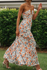 Floral V-Neck Backless Maxi Dress