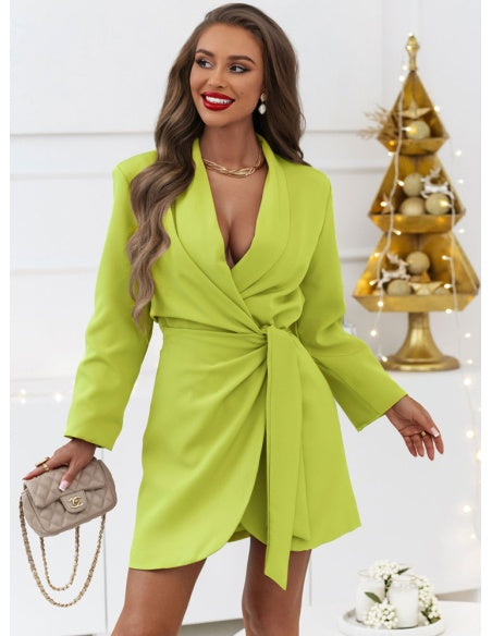 Solid Color Short Long Sleeve Suit Dress