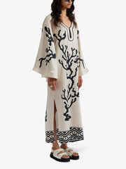 Long Sleeve Printed Loose Temperament Casual Slit Dress