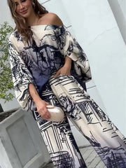 Long Sleeve Top High Waist Casual Pants Suit