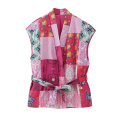 Printed Stitching Sleeveless Vintage Vest