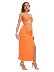 Berenice One Shoulder Cutout Maxi Dress In Orange