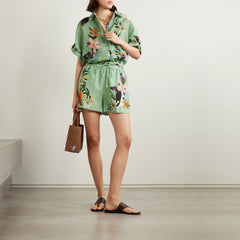 Casual Two-Piece Suit Cotton and Linen Printed Shirt+Shorts