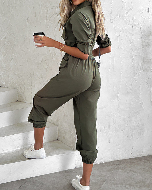 Women's belted casual work jumpsuit