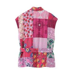 Printed Stitching Sleeveless Vintage Vest