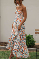 Floral V-Neck Backless Maxi Dress