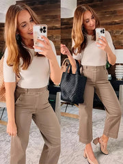 Tummy Control Twill Cropped Wide Leg Pant [First Order 5% off-CODE:NEW5]