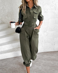 Women's belted casual work jumpsuit