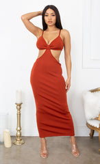 Sexy Red Spaghetti Straps Cutout Waist Long Mermaid Satin Prom Dress