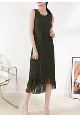 Sleeveless Pleated Dress Tassel Dress