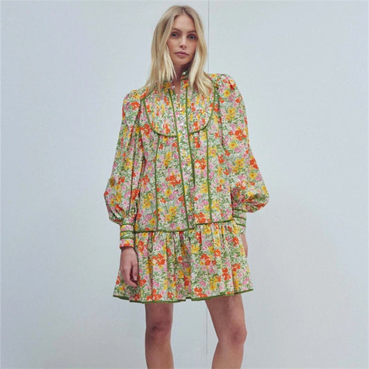 Shirt Puff Sleeve Fresh Pastoral Flowers Dress