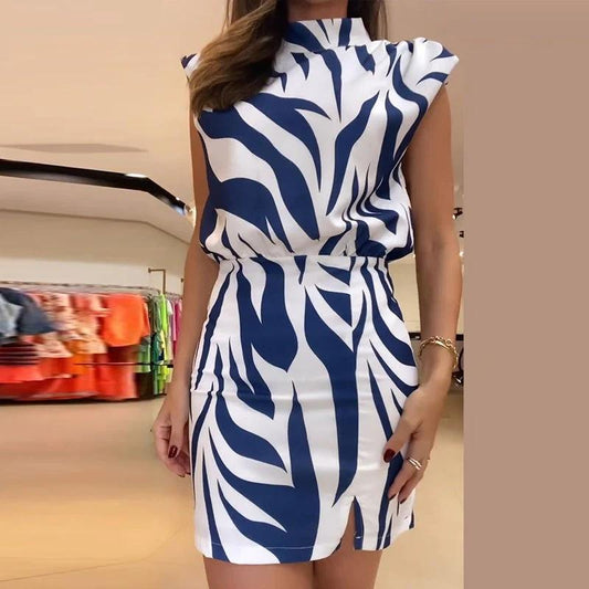 round Neck Printed Sheath Sexy Dress