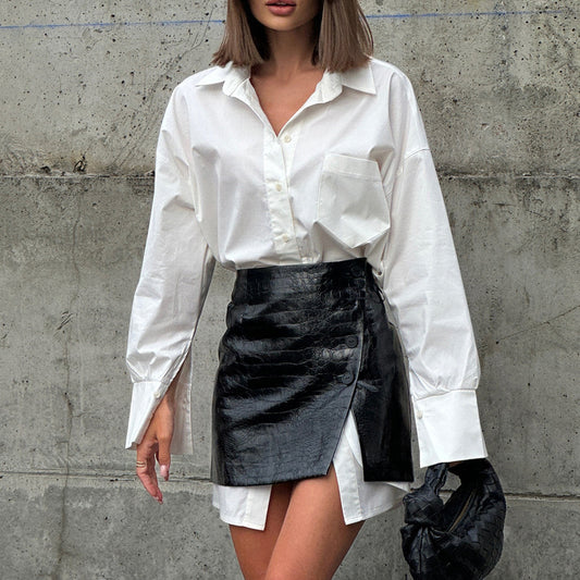 White Shirt Waist Seal Skirt Outfit