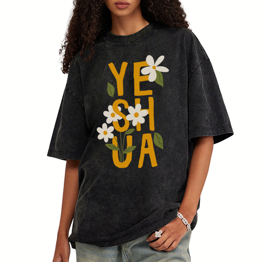 Yeshua With Flower Christian Washed T-Shirt