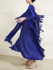 plus Size Loose Pleated Tassel Dress