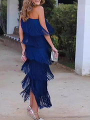 Tassel Shoulder Asymmetric Dress