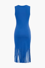 Fringe Hem Sleeveless Midi Dress