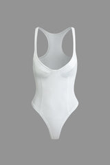 Solid Deep-V Neck Bustier Bodysuit