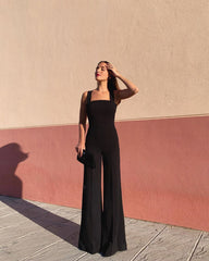 Tube-Shaped Mid-Waist Backless Black Trousers Thin