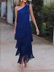 Tassel Shoulder Asymmetric Dress