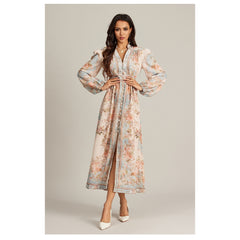 VCollar Vintage Printed Long Dress