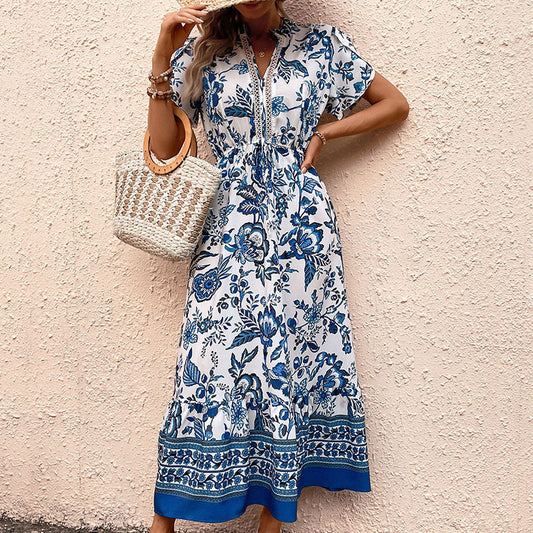 ALong Dress European and American Ethnic Style Printed Dress