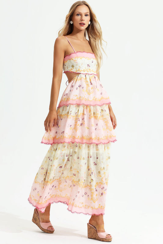 ZimmermaN Floral Cami Tiered Ruffle Hem Backless Maxi Dress