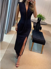 Black Sexy Slim Split Dress