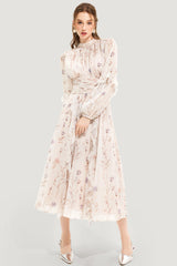 ZimmermaN Floral Round Neck Puff Sleeve Midi Dress