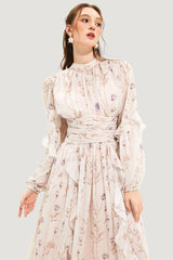 ZimmermaN Floral Round Neck Puff Sleeve Midi Dress