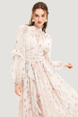 ZimmermaN Floral Round Neck Puff Sleeve Midi Dress