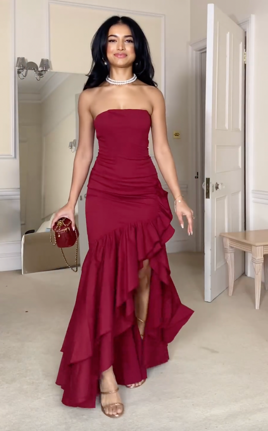 Burgundy Tube Top Sleeveless Maxi Dress